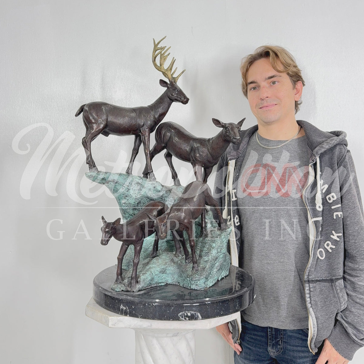 Deer Family Table-top Bronze Statue