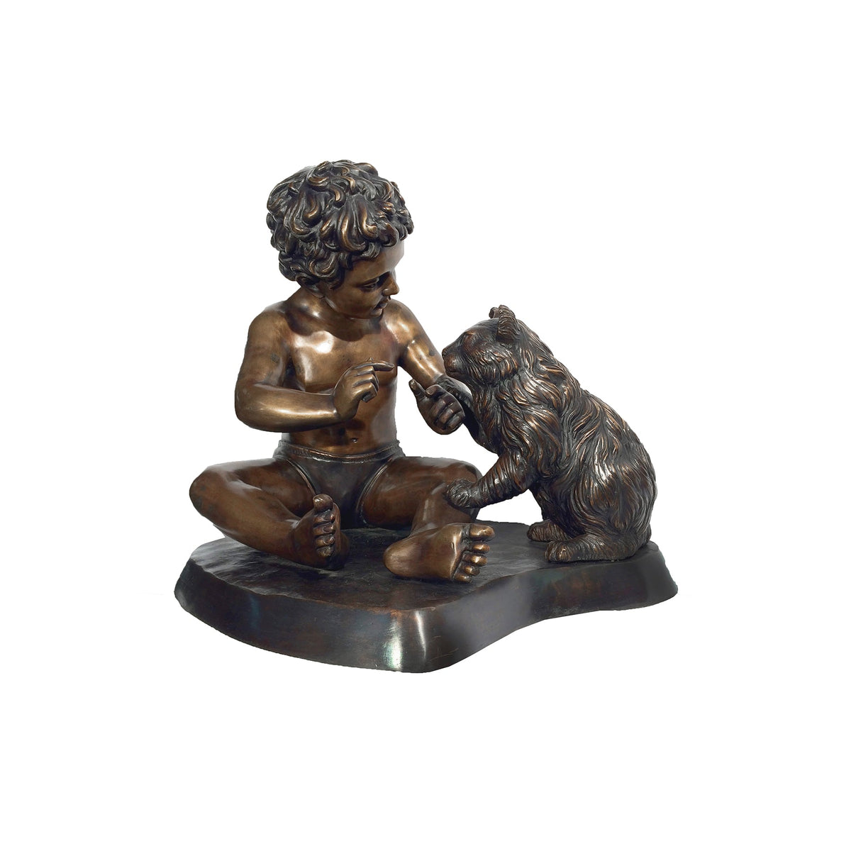 Little Boy with Cat Bronze Statue
