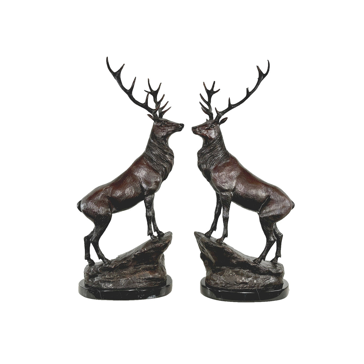 Stag on Rock Table-top Bronze Sculpture Pair