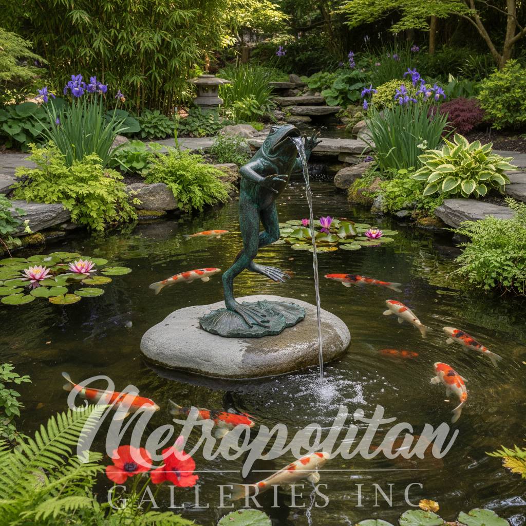 Large Jumping Frog Bronze Fountain Statue