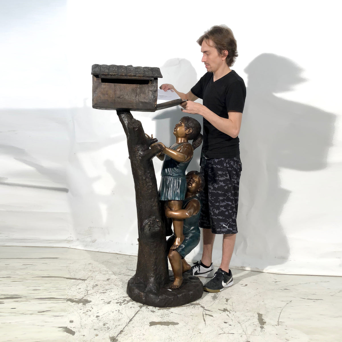 Boy & Girl Bronze Statue Mailbox