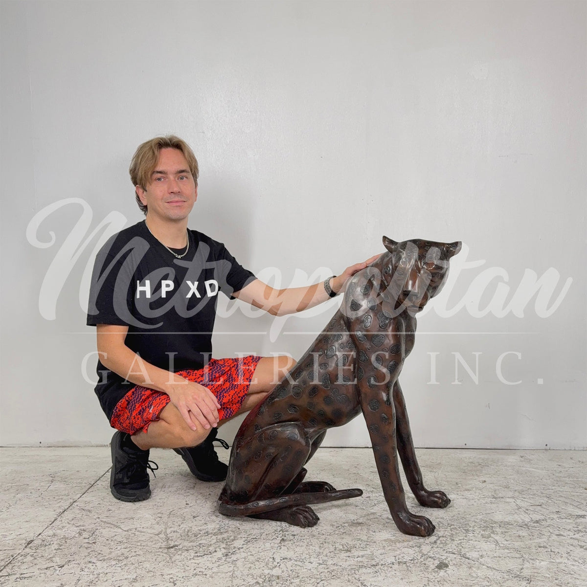 Sitting Leopard Bronze Statue