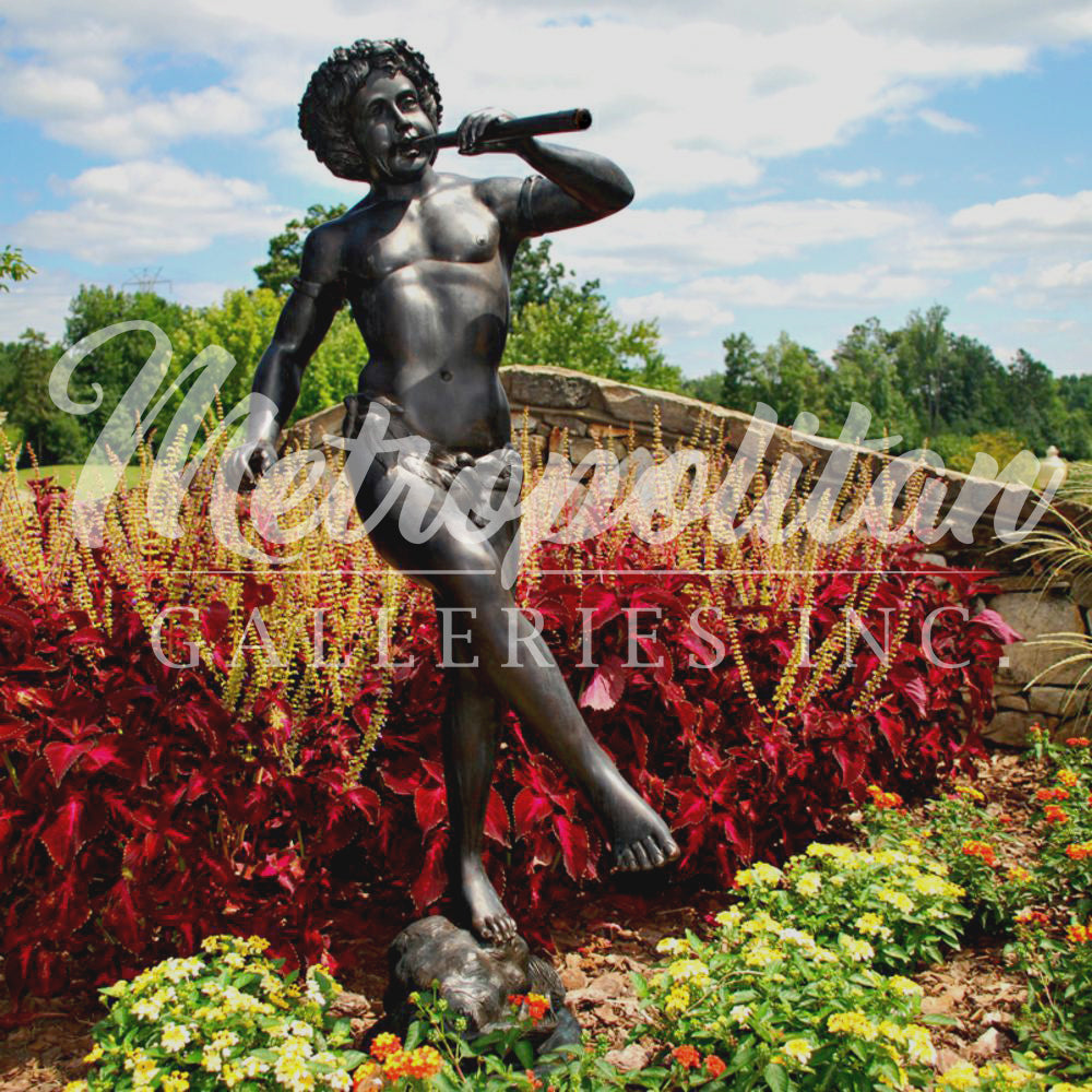 Classical Boy with Flute Bronze Fountain Statue