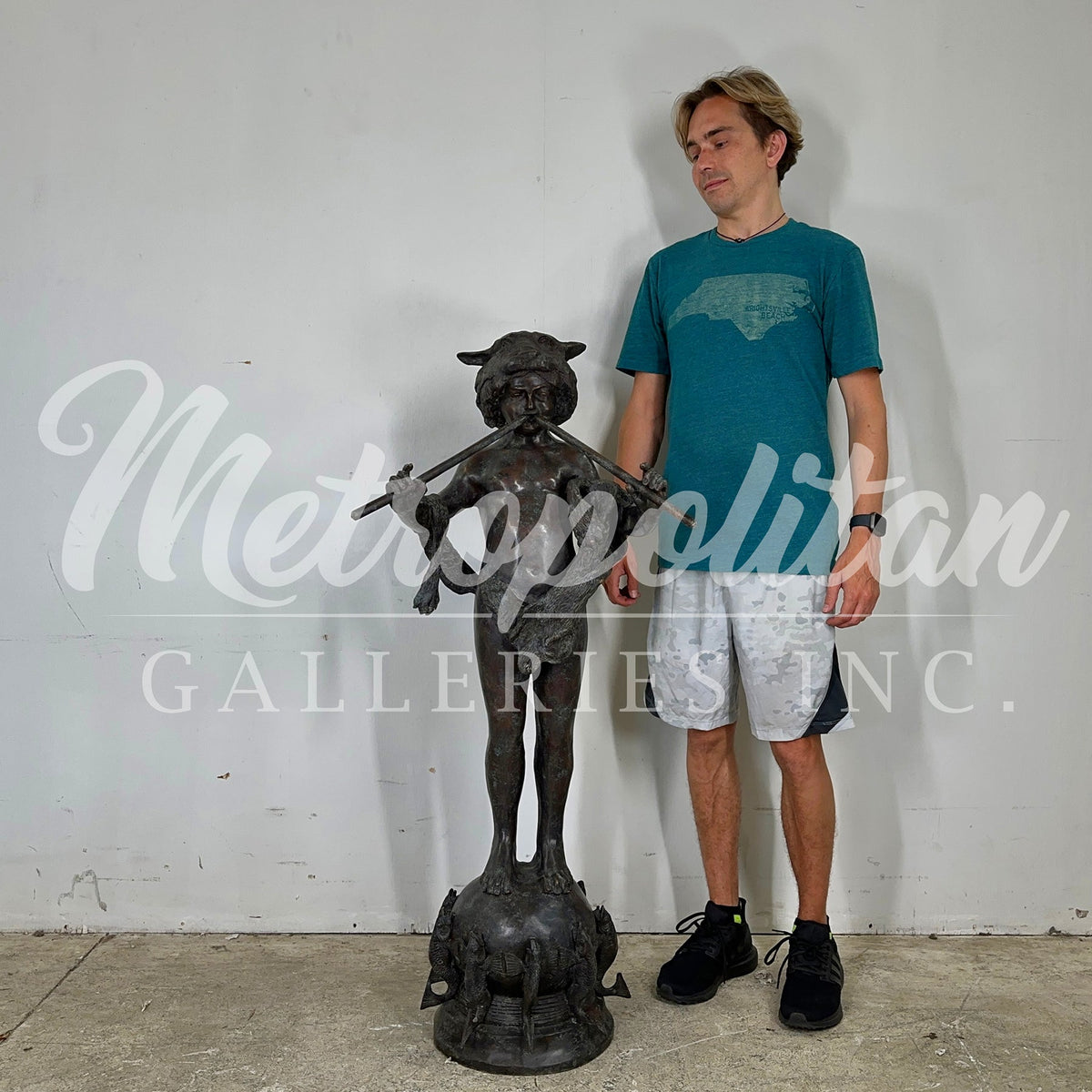 Boy with Panpipes on Fish Base Bronze Fountain