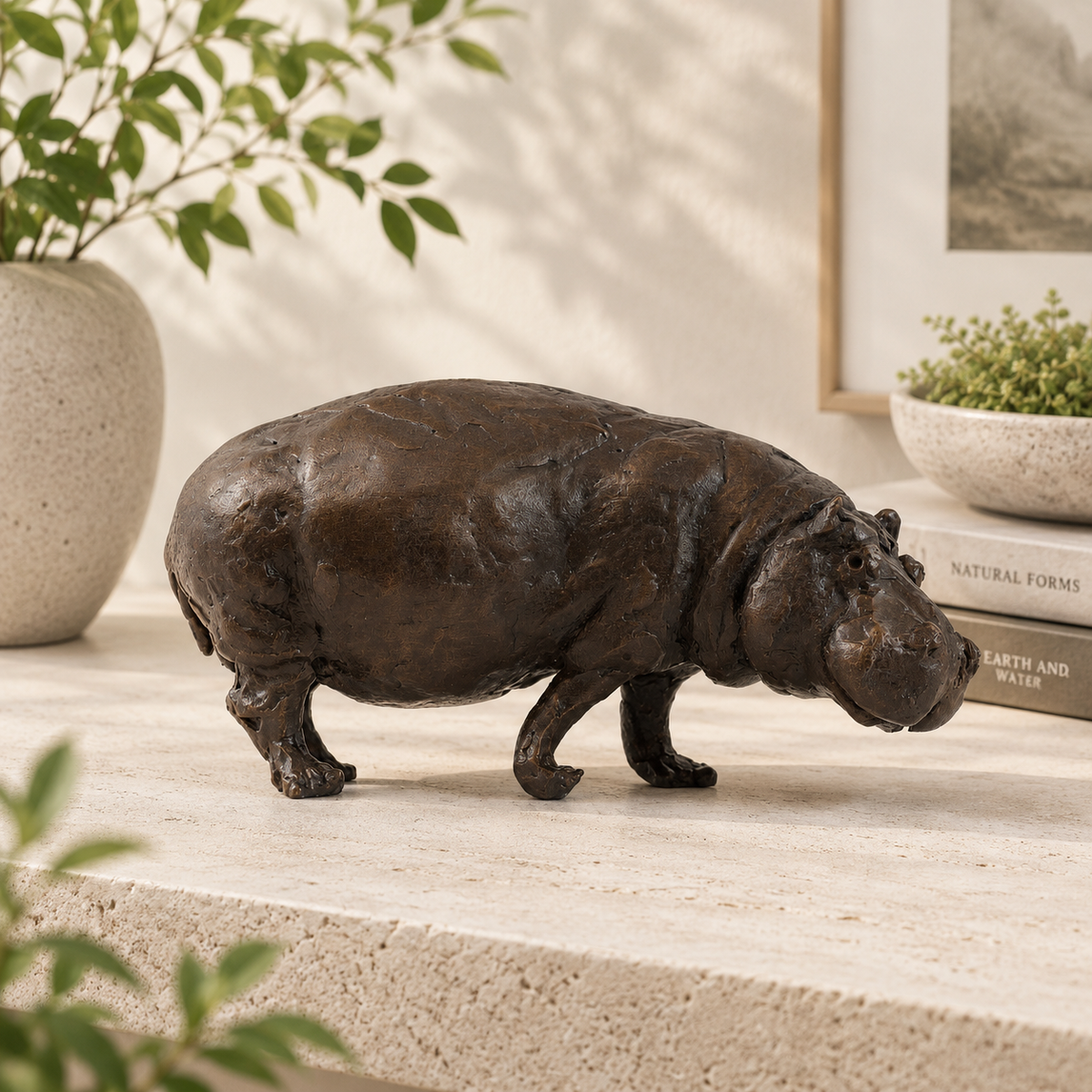 Forge and Forms Bronze Sculpture Hippopotamus Mother and Baby