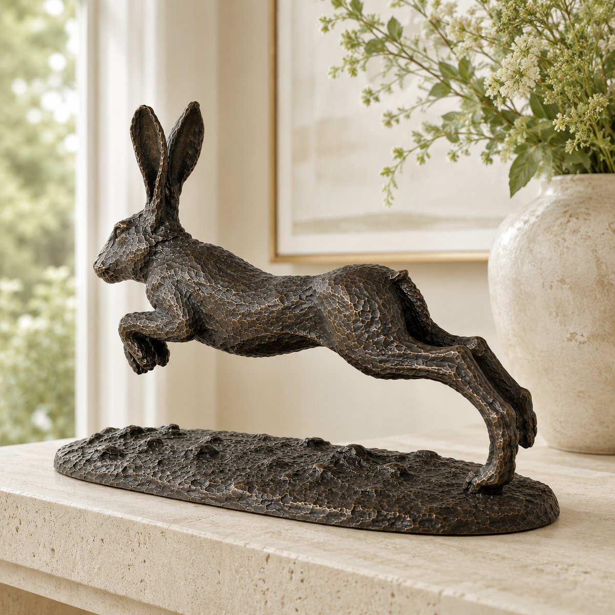 Neil and Fletcher Flying Hare Bronze Sculpture