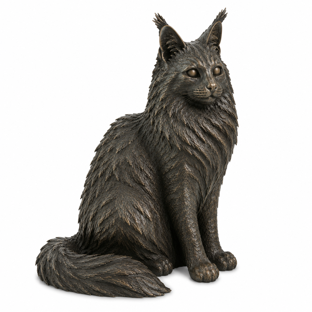 Neil and Fletcher Bronze Sitting Cat Sculpture