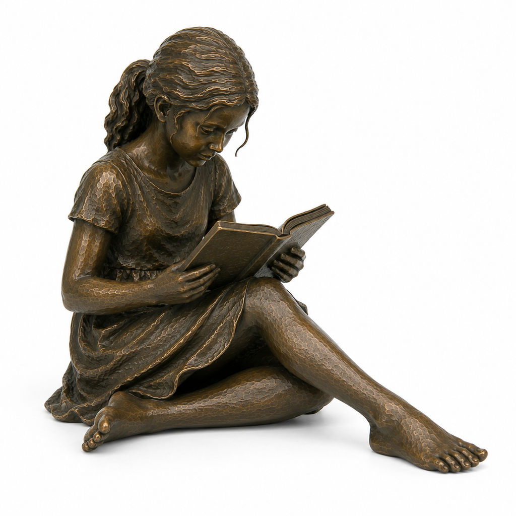 Forge and Forms Bronze Statue Sitting Girl Reading