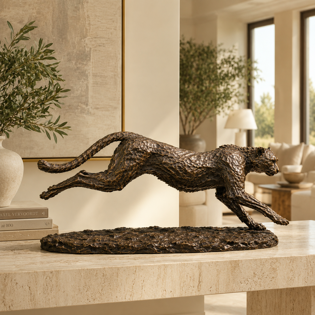 Neil and Fletcher Bronze Cheetah Sculpture Large Flying Cheetah