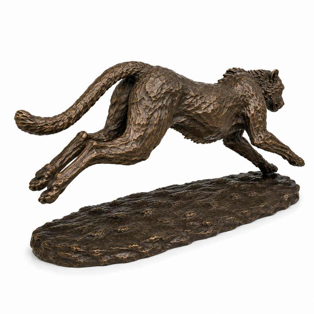 Neil and Fletcher Bronze Cheetah Sculpture Large Flying Cheetah