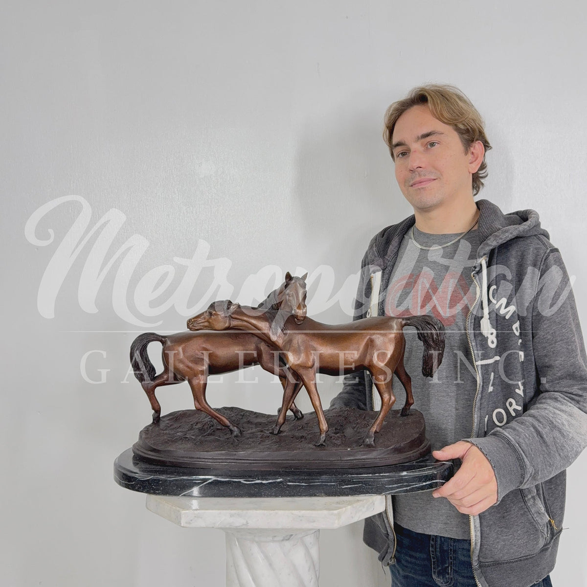 'Graceful Encounter' Two Horses Table-top Bronze Statue