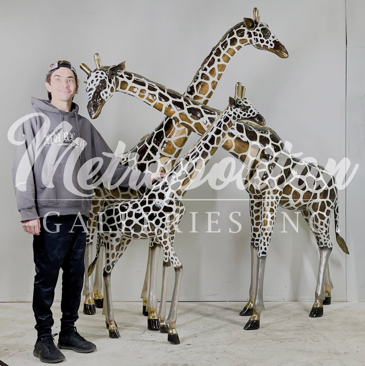 Giraffe Family Trio Bronze Statue Set