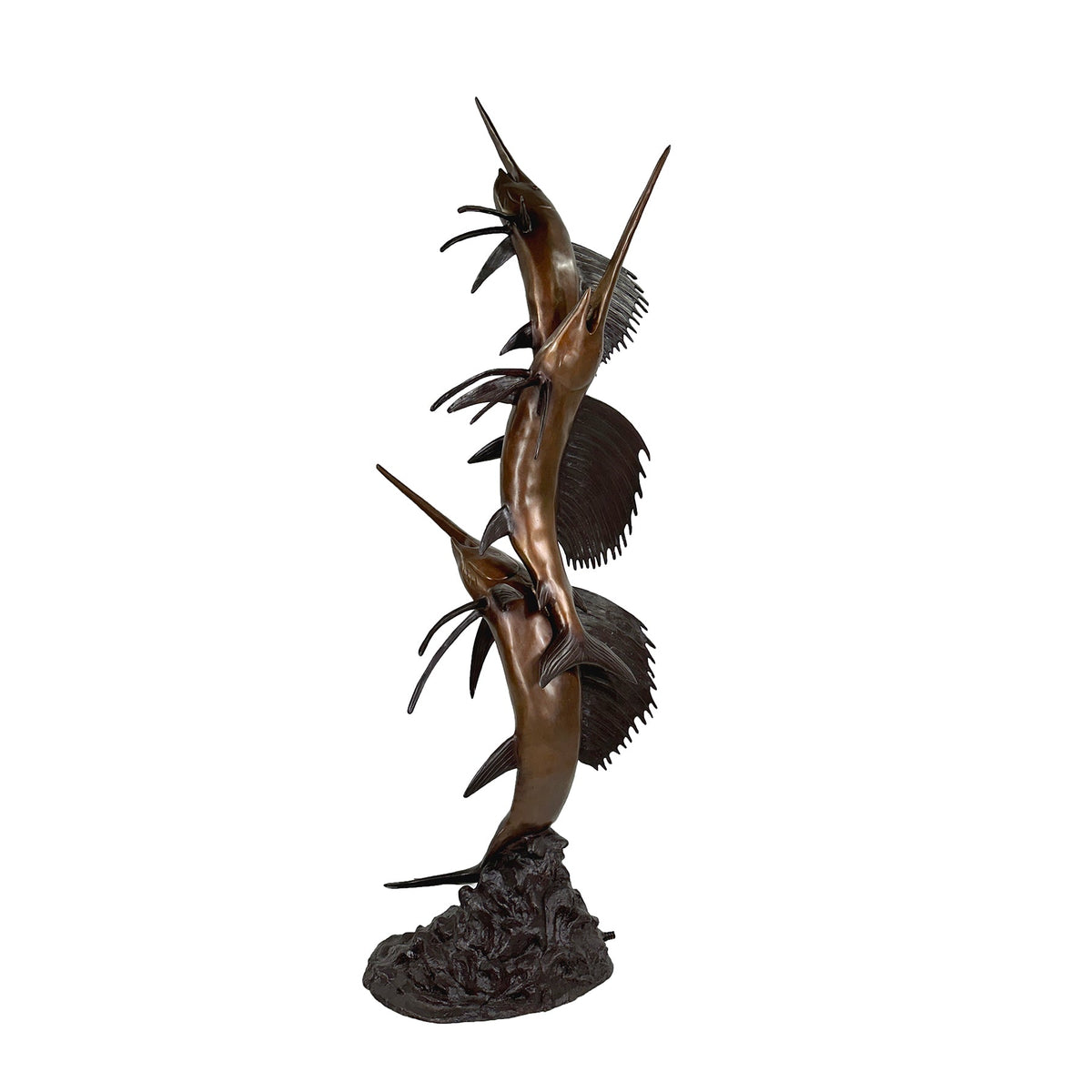 Swimming Sailfish Trio Fountain Bronze Statue