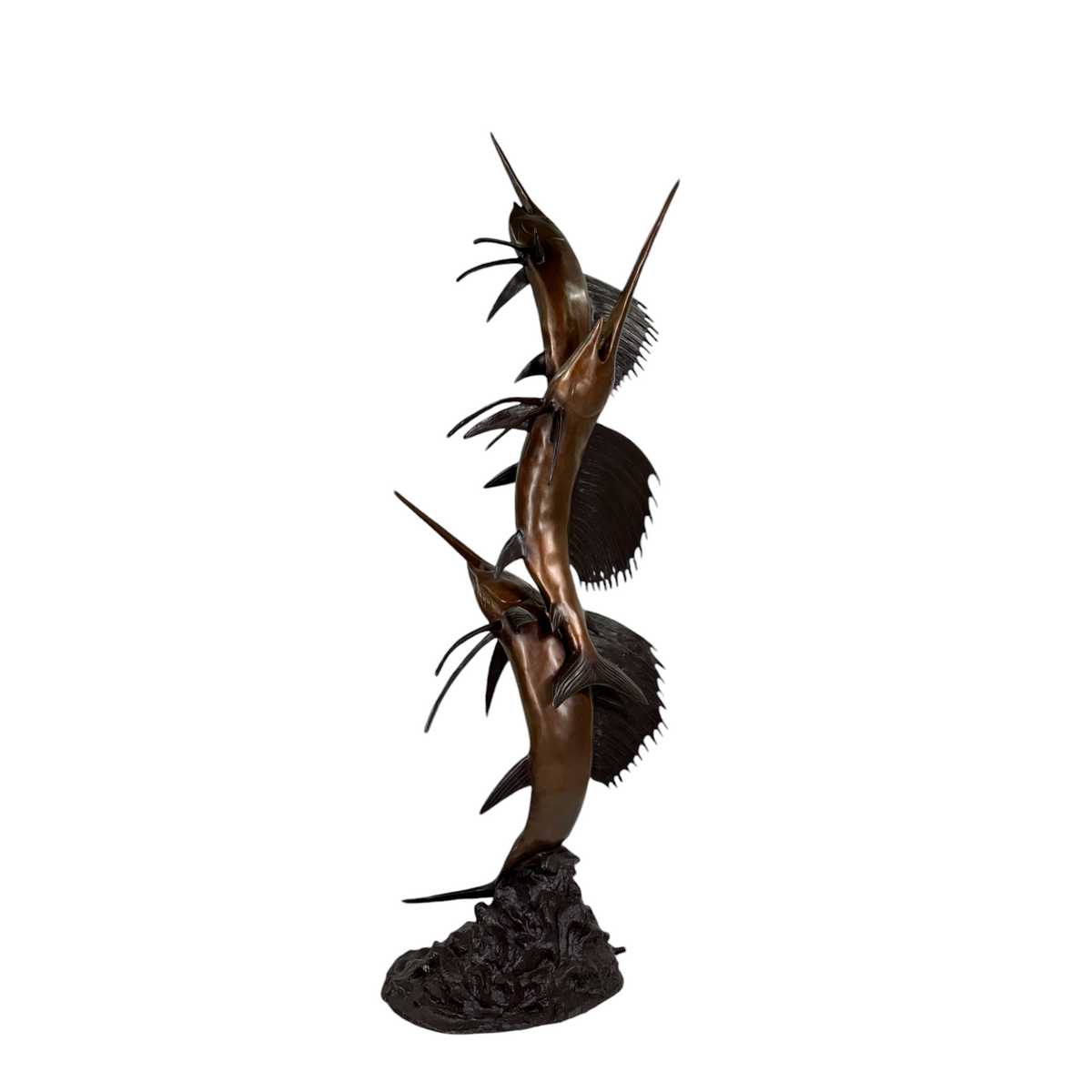 Swimming Sailfish Trio Fountain Bronze Statue