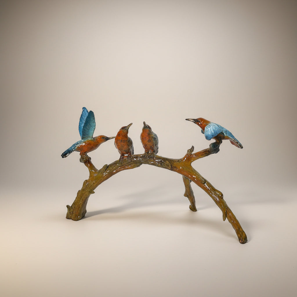 Four Colorful Hummingbirds Table-top Bronze Statue