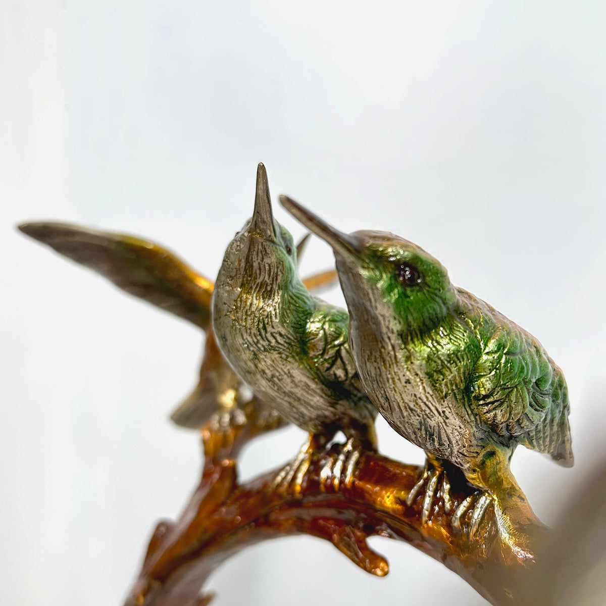 Four Colorful Hummingbirds Table-top Bronze Statue