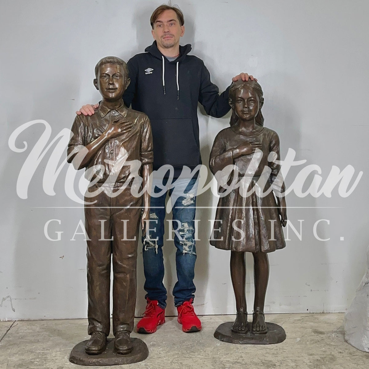 Pledging Boy & Girl Bronze Statue Set