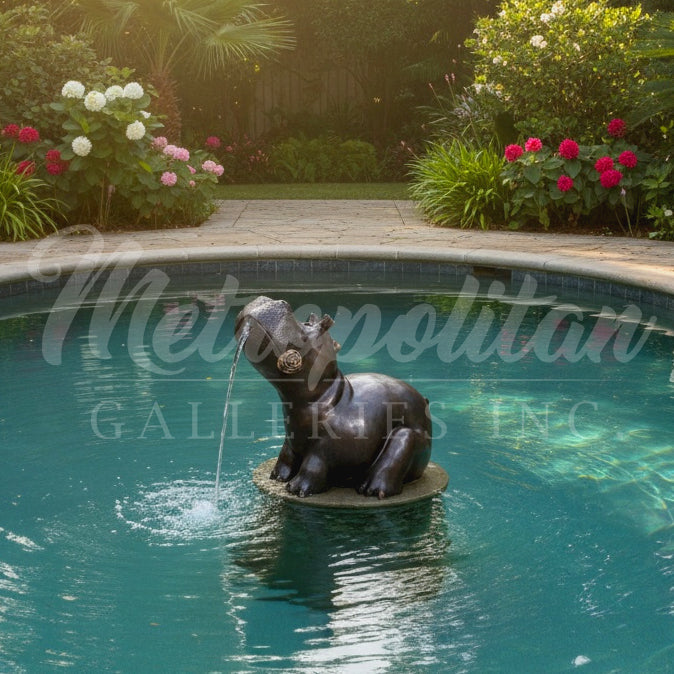Bronze 'Princess Bella' Hippopotamus Fountain Sculpture