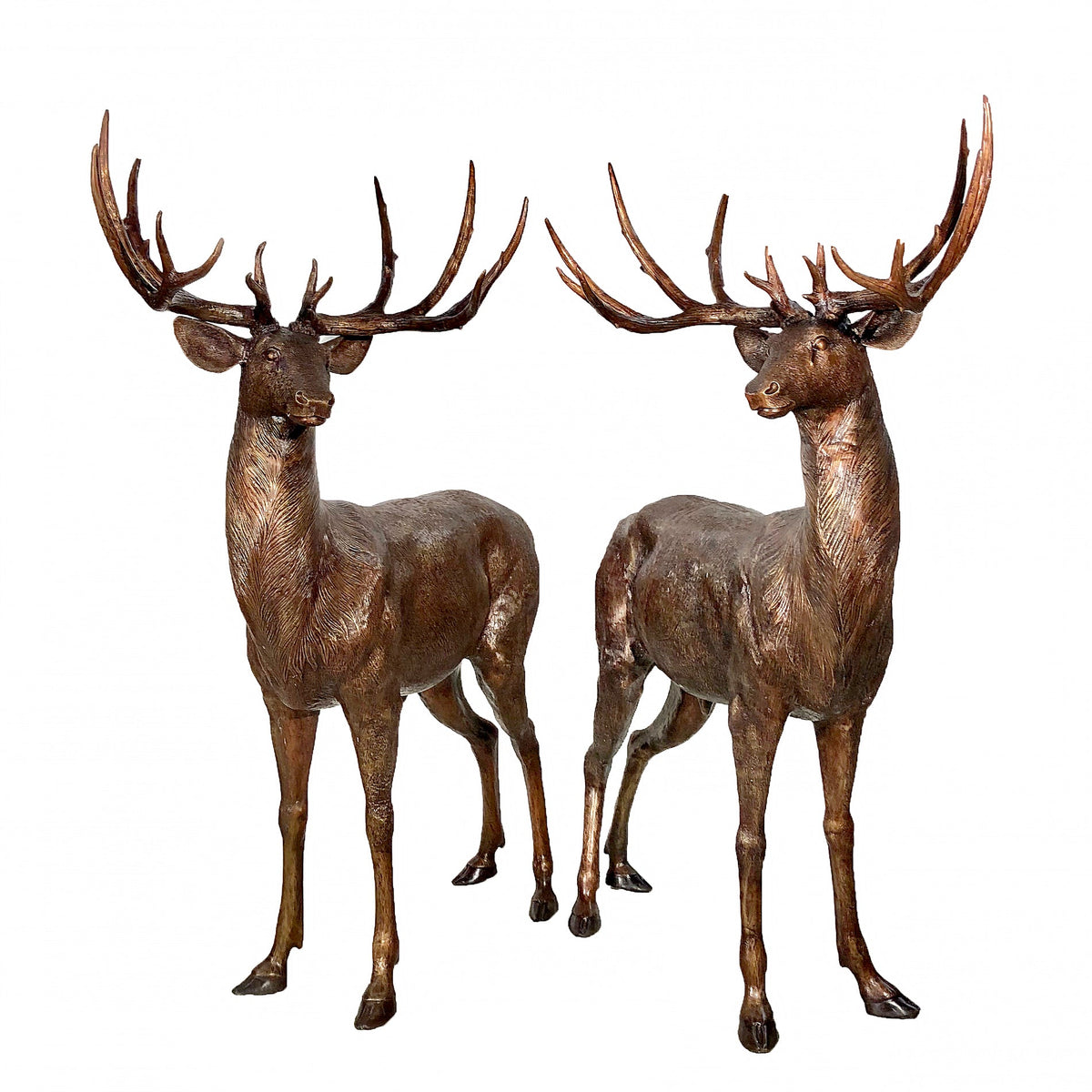 Standing Stags Bronze Statue Set