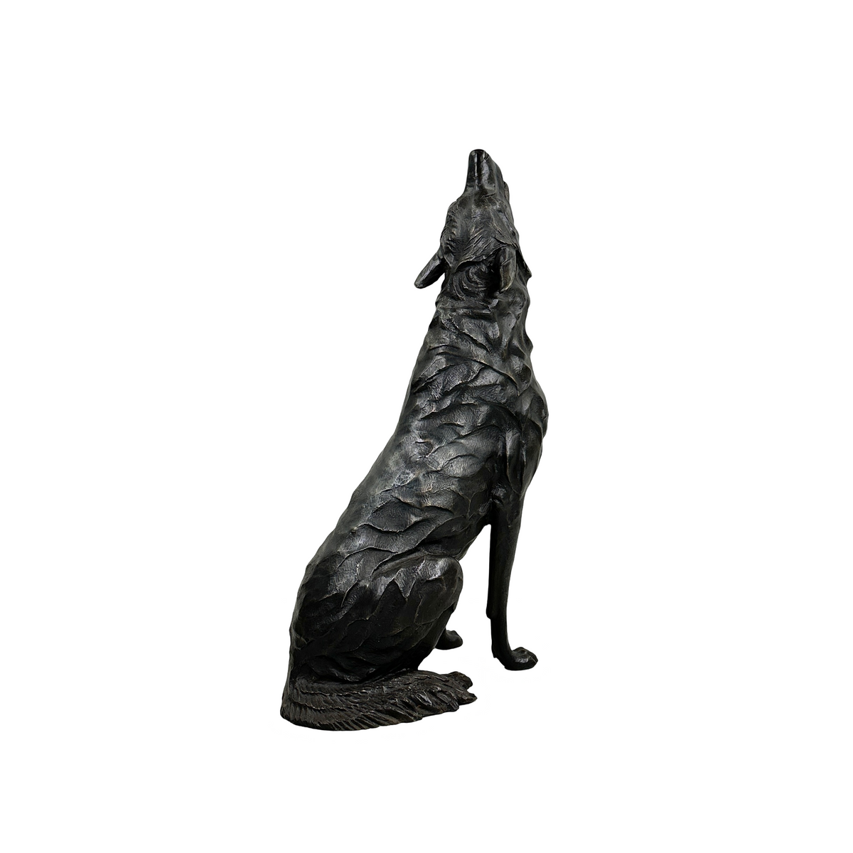 Sitting Wolf Howling Bronze Statue