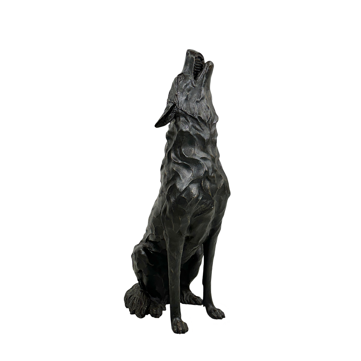 Sitting Wolf Howling Bronze Statue