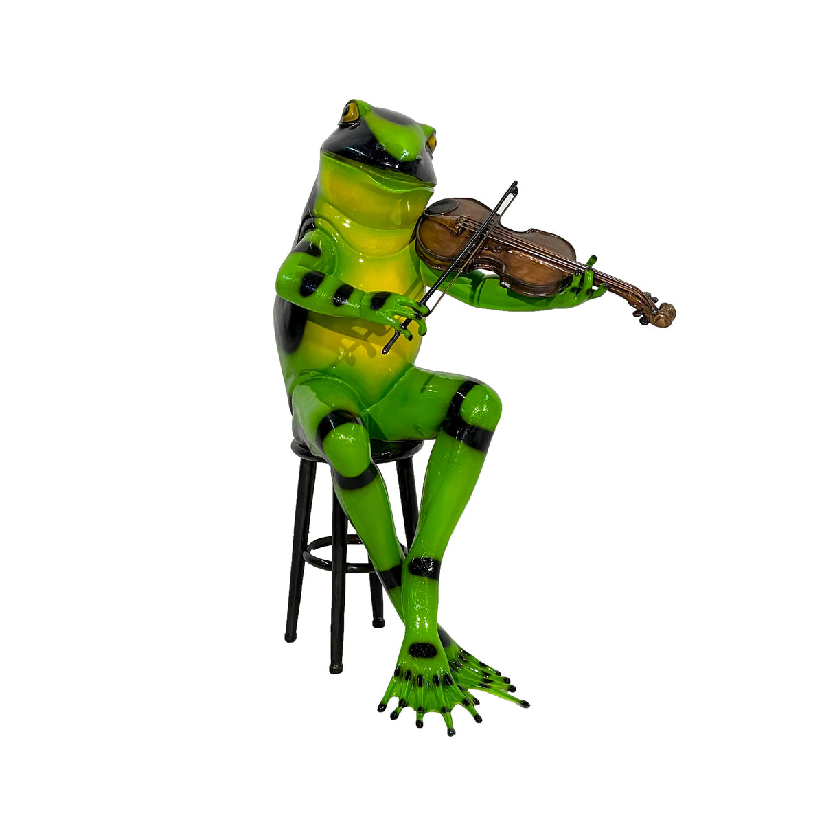 Musical Frog playing Violin Bronze Statue