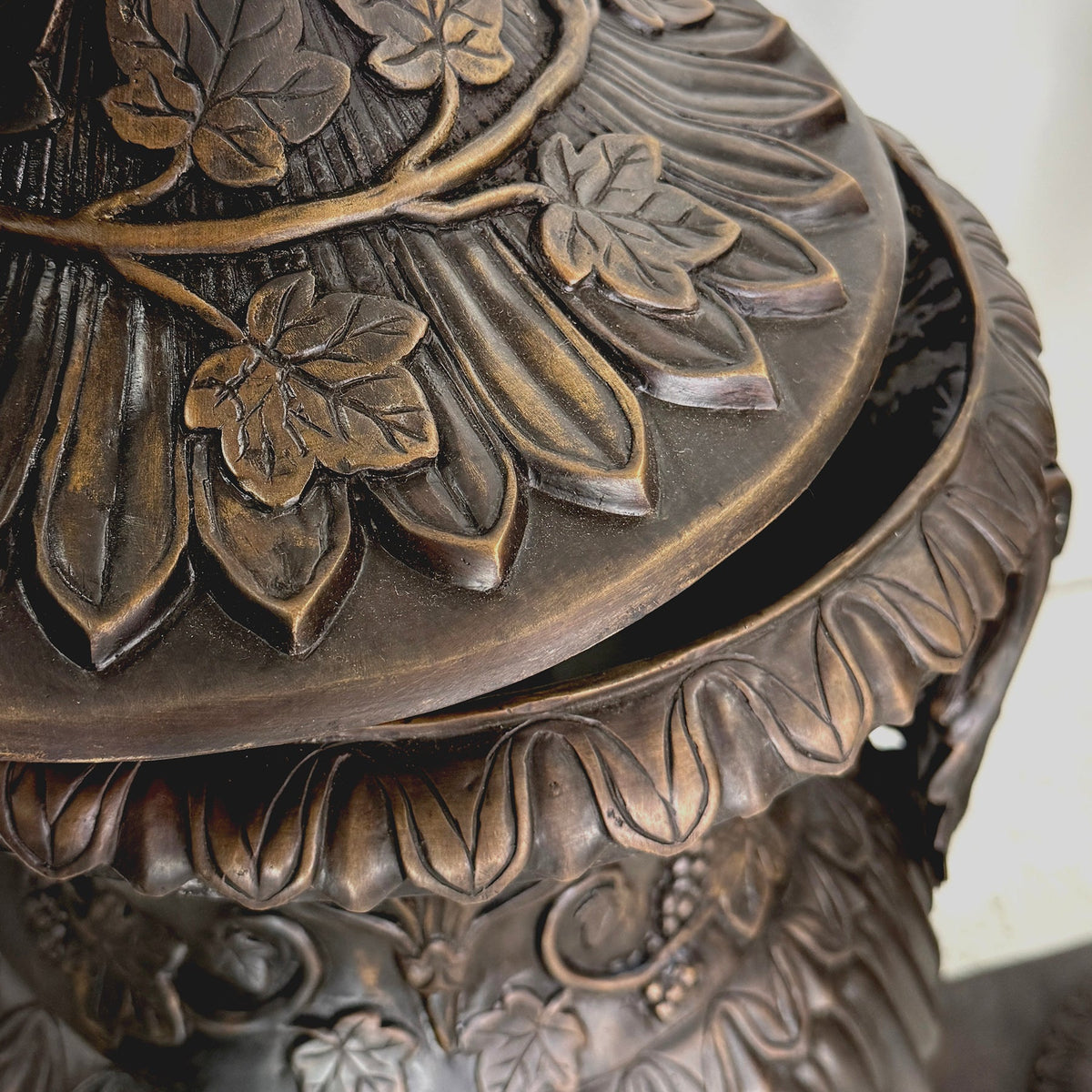 Classical Bronze Planter Urn with Lid Pair