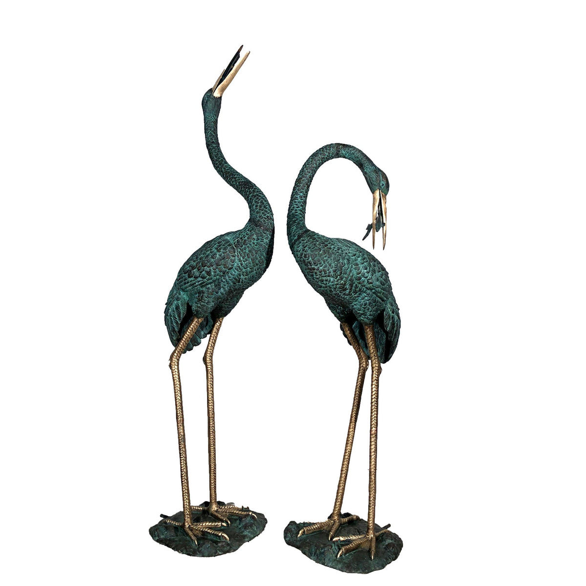 Standing Crane Bird Bronze Fountain Statue Set