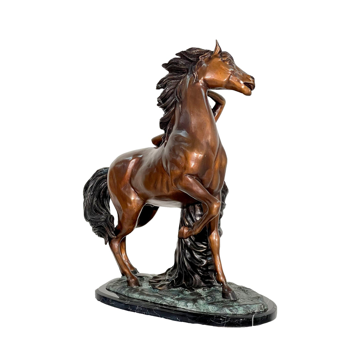Reminiscent Lady with Horse Table-top Bronze Statue