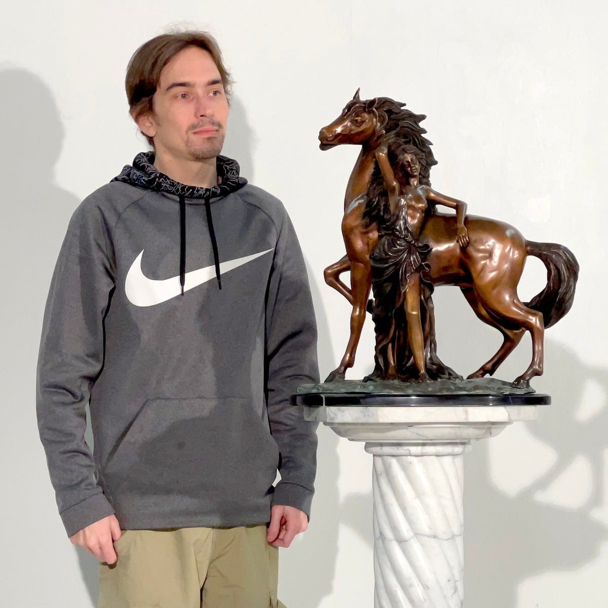 Reminiscent Lady with Horse Table-top Bronze Statue
