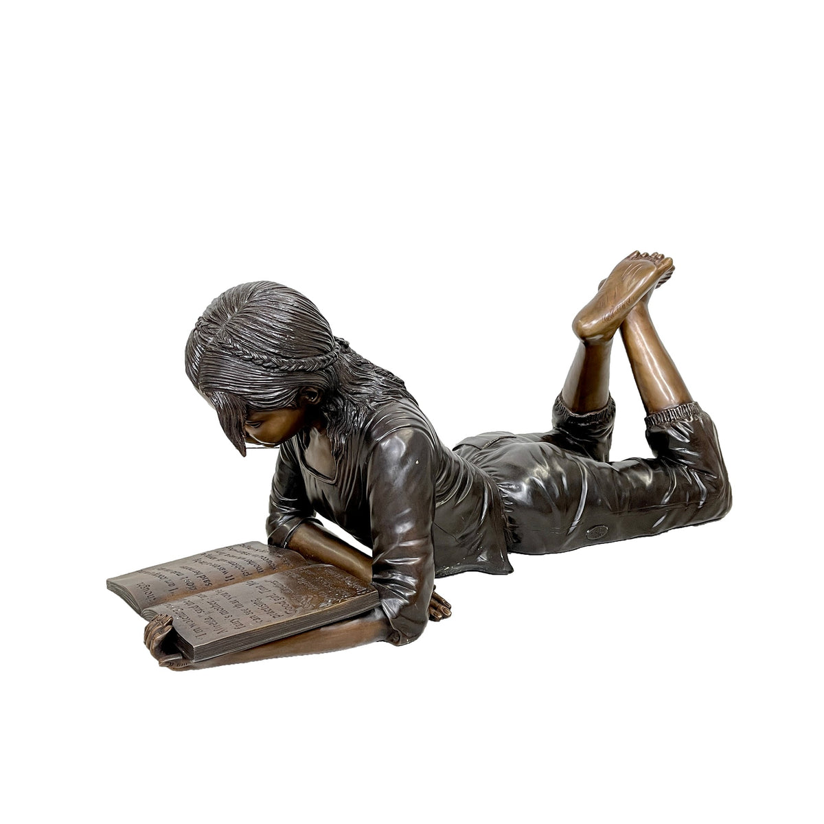 Lying Girl Reading Book Bronze Statue