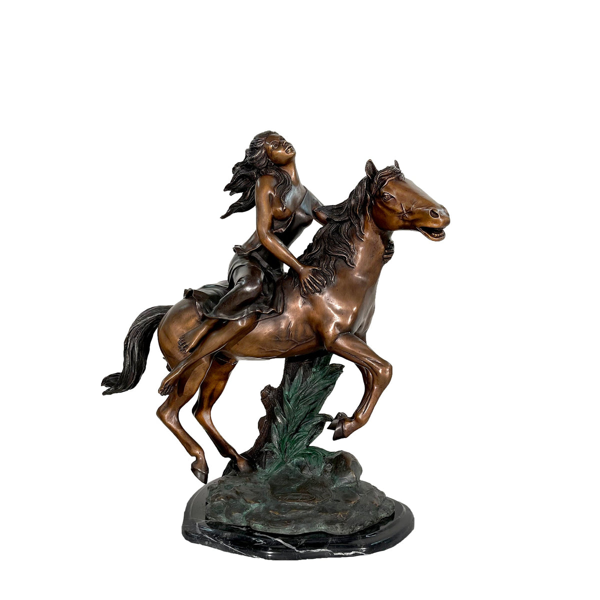 Free Spirit Lady riding Horse Table-top Bronze Statue