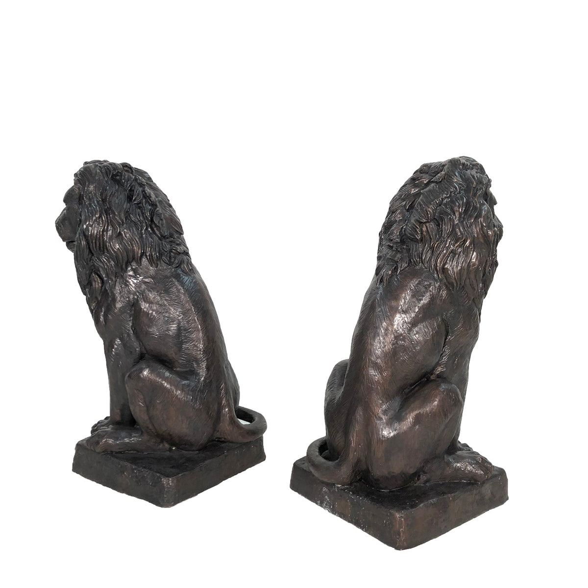 Small Sitting Lions Bronze Statue Pair
