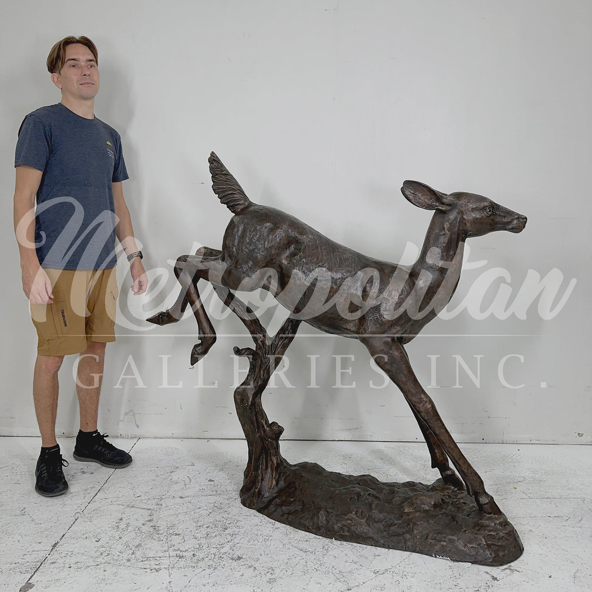 Jumping Fawn Bronze Statue