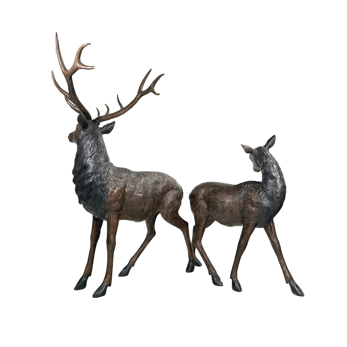 Elk & Doe Bronze Statue Set