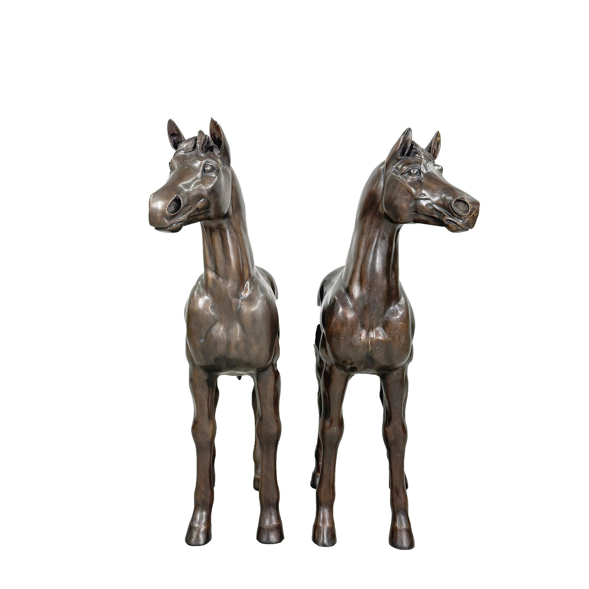 Medium Standing Horse Bronze Statue Pair