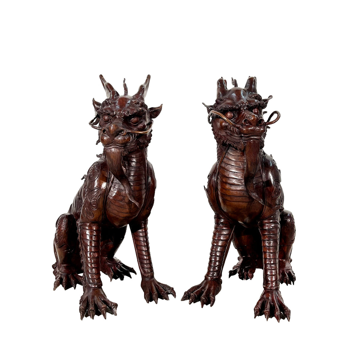 Chinese Foo Dragon Bronze Statue Set