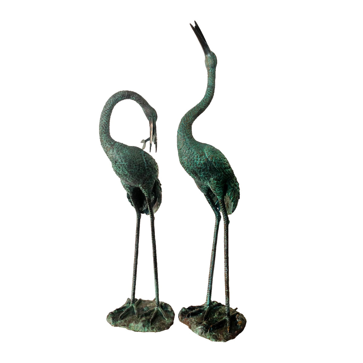 Standing Crane Bird Bronze Fountain Statue Set